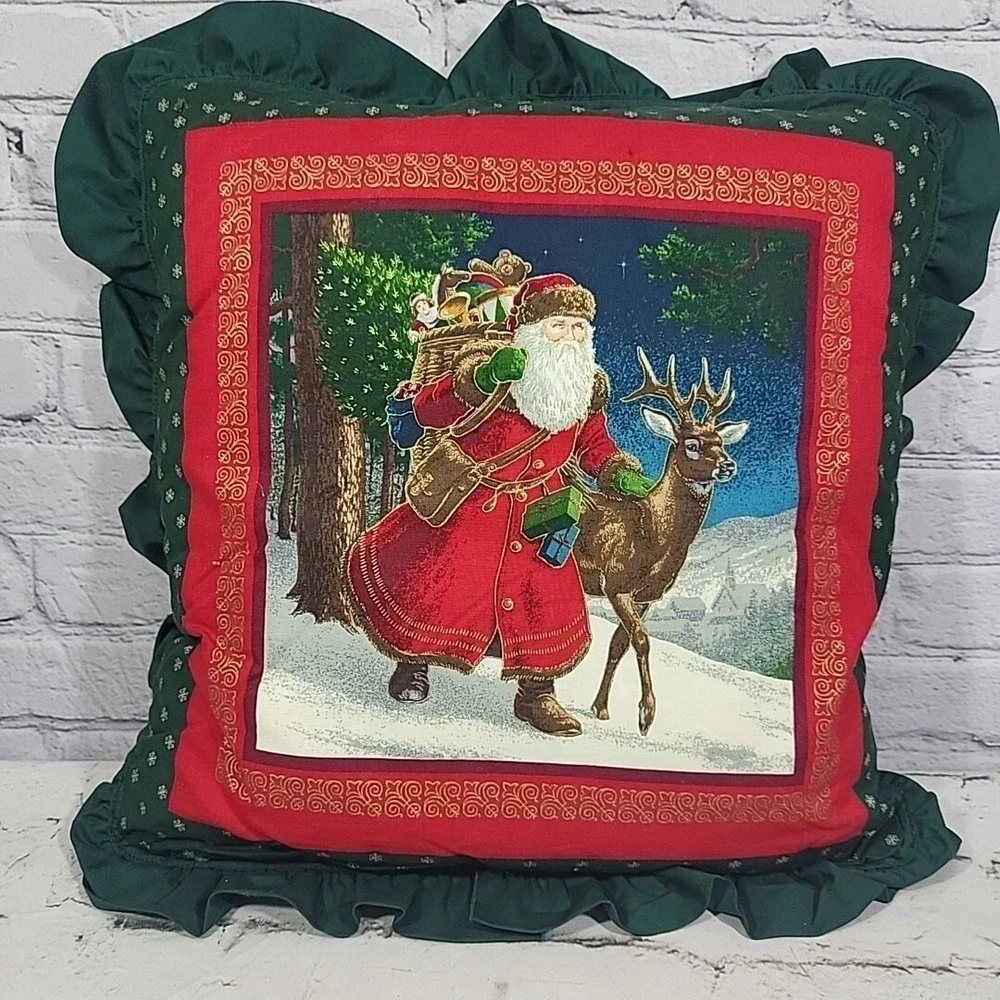 Vintage Christmas Santa Old World Throw Pillow‎ Handmade Decor